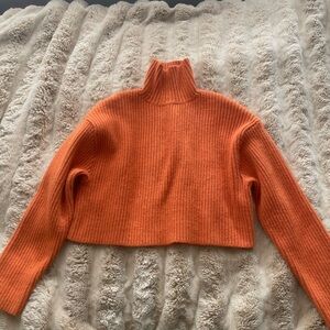 H&M Orange Ribbed Cropped Turtleneck Sweater